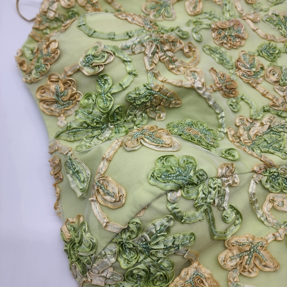 AusM Vintage Green Foral Beaded Bodice Corset Top - Picture 6 of 16